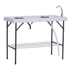 Outsunny Folding Fish Cleaning Table with Sink, Portable Camping Table with Faucet Drainage Hose, Grid Rack and Fish Cleaning Kit for Picnic, Fis