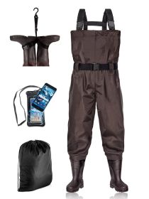 BELLE DURA Fishing Waders Chest Waterproof Light Weight Nylon Bootfoot Waders for Men and Women with Boots (Color: Brown, size: Men 12 / Women 14)